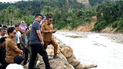 Percepat Rekonstruksi Pascabencana, Gubernur Bobby Nasution Tinjau Tanggul Sungai Badiri